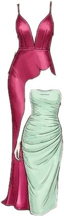 Satin Gown and Ruched Midi illustration